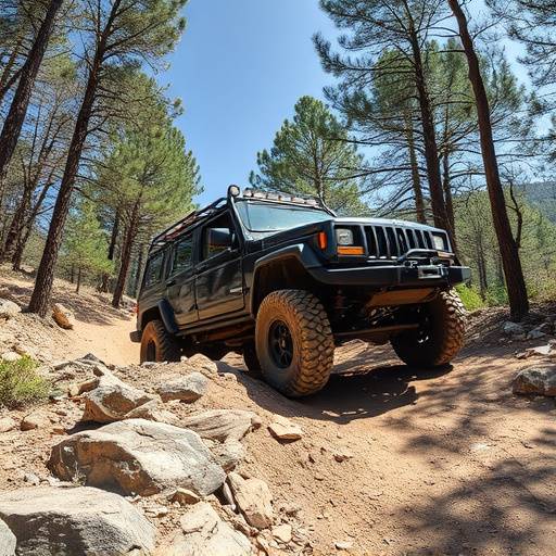 Apex Motors' new off-road truck navigating a rocky trail in the Angeles National Forest