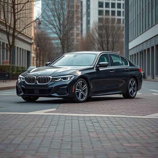 Black 2023 BMW 3 Series parked in an urban environment.
