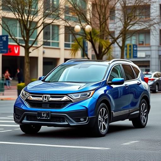 Blue 2022 Honda CR-V parked on a city street.