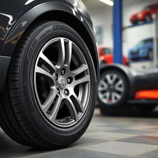 Car undergoing tire rotation and balancing