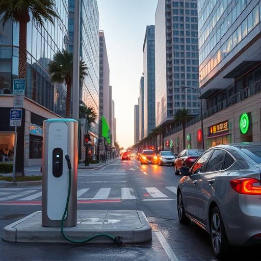 Close-up of the Apex Motors' new electric vehicle charging in downtown Los Angeles