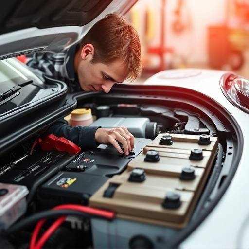 Mechanic checking car battery health